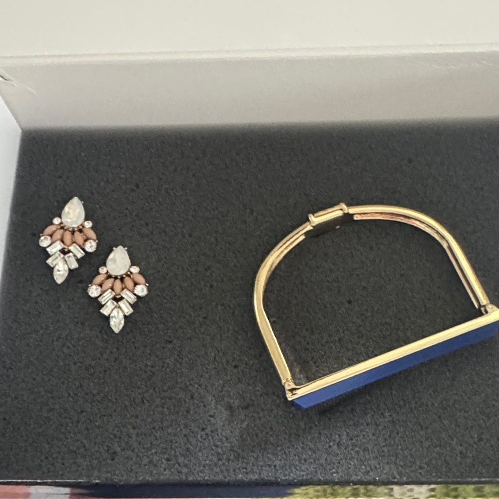 Gold and Silver Earrings with Gold Bracelet
